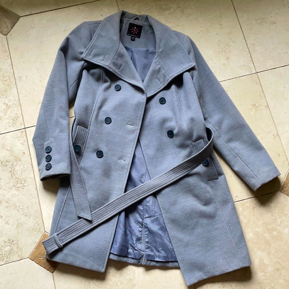 Isaac Mizrahi Live Soft Grey VEGAN “Wool” Pea Coat Medium - Picture 2 of 7